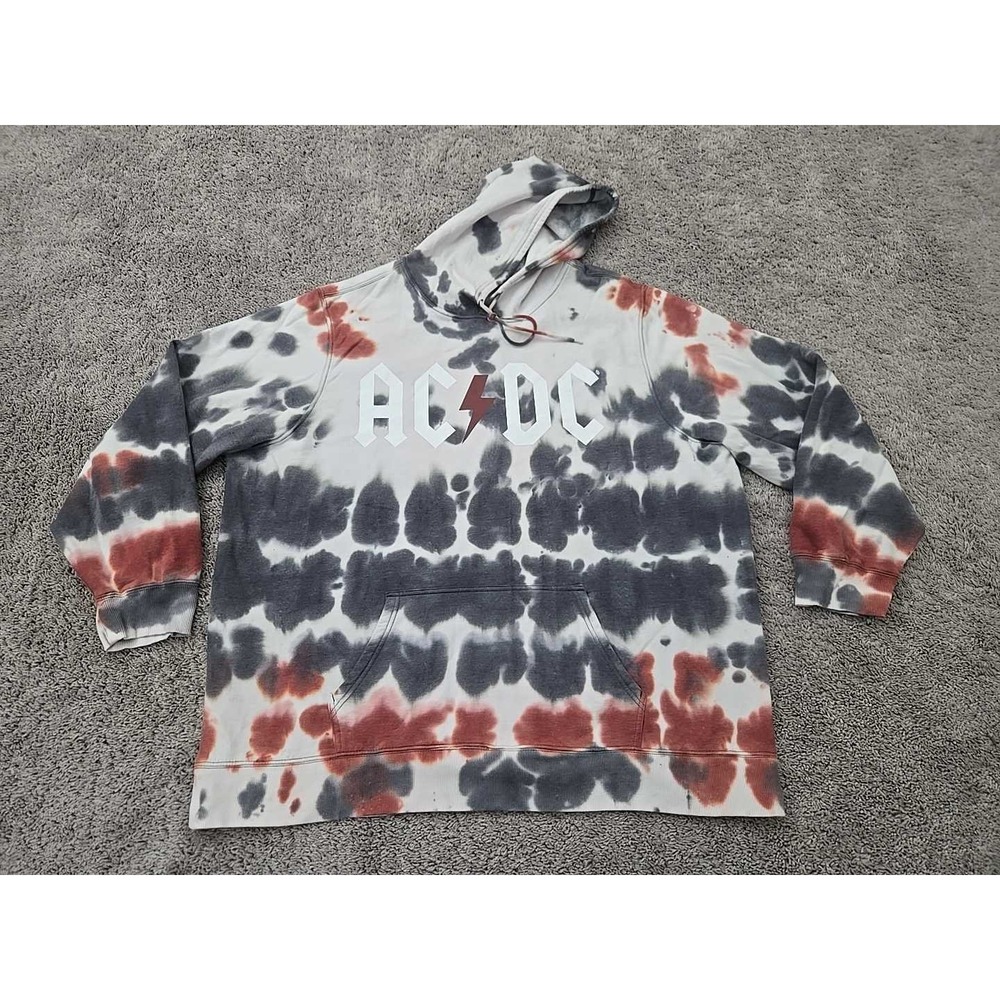 AC/DC Tie-Dye Hoodie Men's 3XL Pullover Hooded Sweatshirt Band Logo